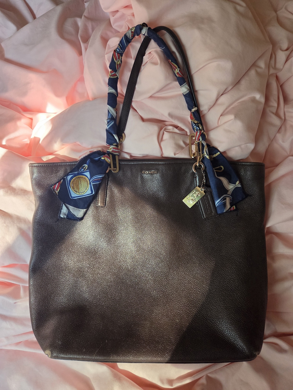 Coach Madison 26225 Large Brown Leather Tote with Blue Twilly
